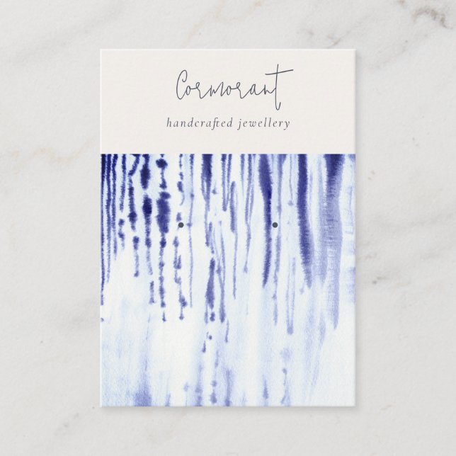 Abstract Ink Blue Lines Earring Stud Holder Business Card (Front)