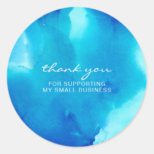 Abstract Ink Blue Ocean Sea Thank you Classic Round Sticker