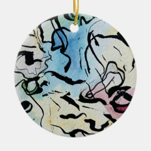 Abstract Ink Ceramic Ornament