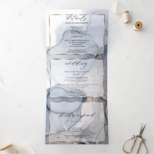 Abstract Ink Dusty Blue Mauve Plum Tri-Fold Invita Invitation