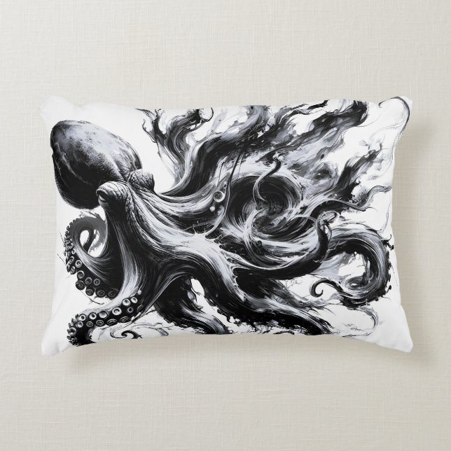 Abstract Ink Fluid Octopus Kraken Decorative Cushion (Front)