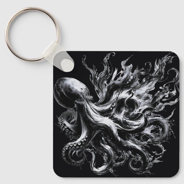 Abstract Ink Fluid Octopus Kraken Key Ring (Front)