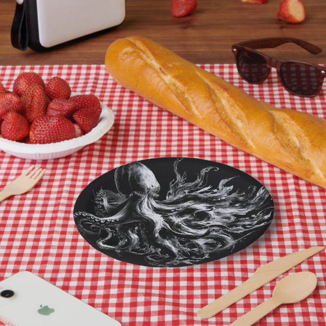 Abstract Ink Fluid Octopus Kraken Paper Plate (Picnic)