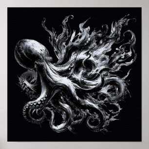 Abstract Ink Fluid Octopus Kraken Poster