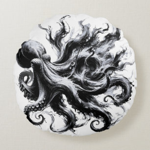 Abstract Ink Fluid Octopus Kraken Round Cushion