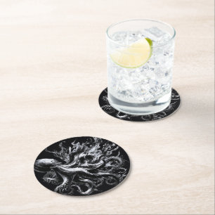 Abstract Ink Fluid Octopus Kraken Round Paper Coaster