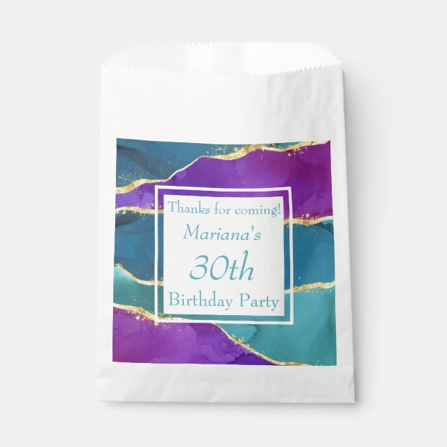 Abstract Ink Fuchsia Pink Teal Gold Birthday Favou Favour Bag (Front)