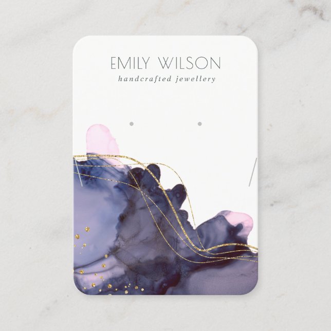 Abstract Ink Gold Navy Necklace Earring Display Business Card (Front)