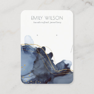 Abstract Ink Gold Navy Necklace Earring Display Business Card