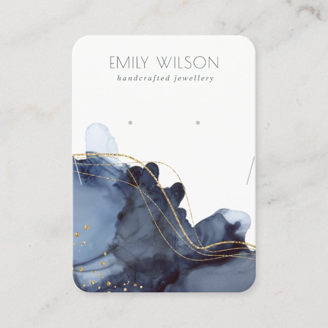 Abstract Ink Gold Navy Necklace Earring Display Business Card (Front)