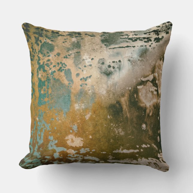 Abstract Ink Grunge Turquoise Green Brown Modern Cushion (Front)