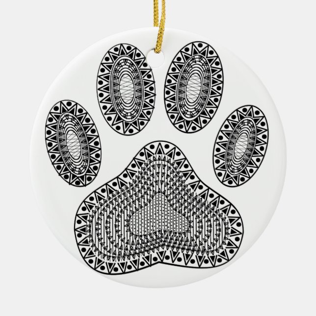 Abstract Ink Paw Print Ceramic Ornament (Front)
