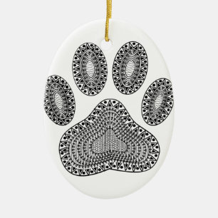 Abstract Ink Paw Print Ceramic Tree Decoration