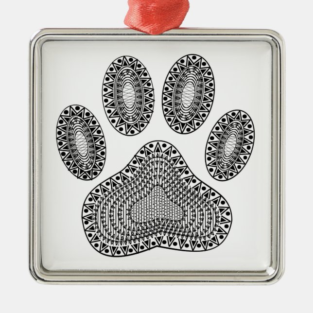 Abstract Ink Paw Print Metal Tree Decoration (Front)