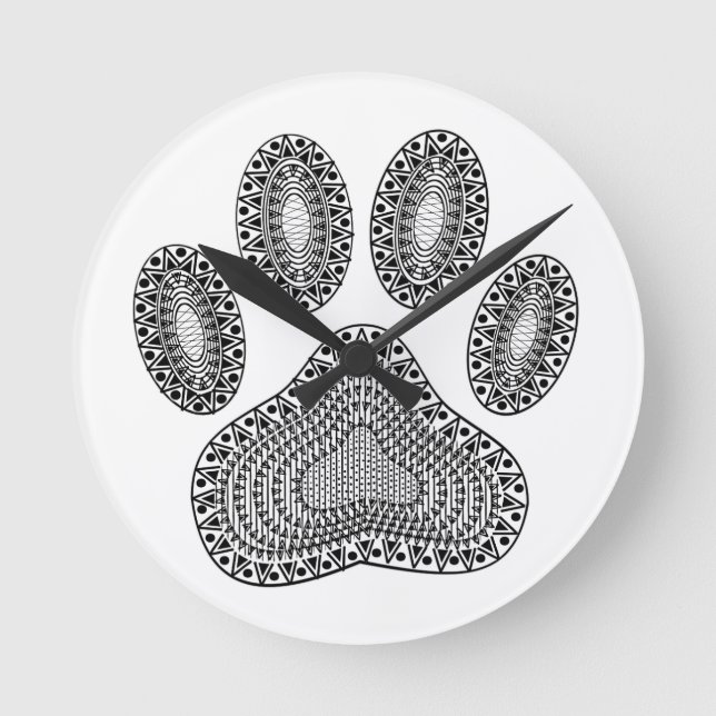 Abstract Ink Paw Print Round Clock (Front)