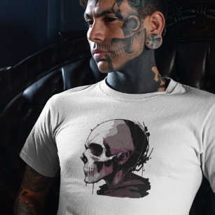 Abstract Ink Splash Steampunk Cyberpunk Skull Mens T-Shirt