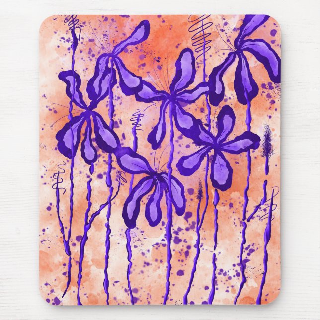 Abstract Inked Flower orange purple Mouse Pad (Front)