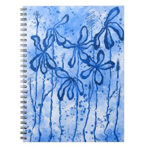 Abstract Inked Flowers Blue Lilies  Notebook