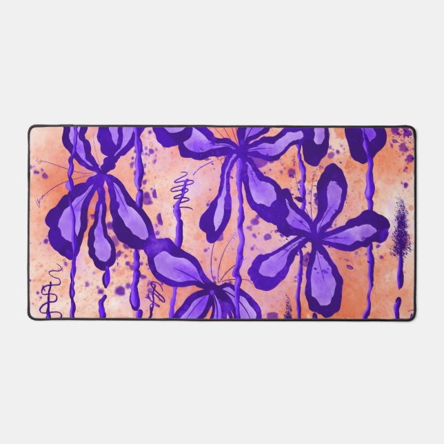 Abstract Inked Flowers Orange Purple Desk Mat (Front)