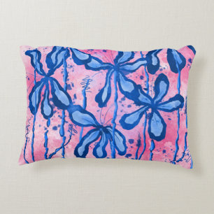 Abstract Inked Flowers Pink Blue Decorative Cushion