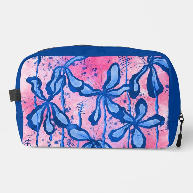 Abstract Inked Flowers Pink & Blue Dopp Kit (Front)