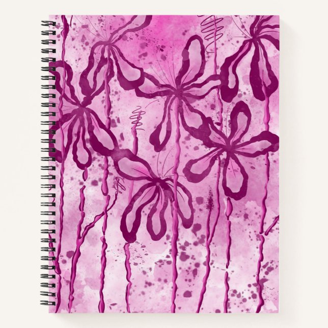 Abstract Inked Flowers Pink Lilies  Notebook (Front)