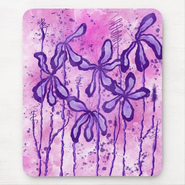 Abstract Inked Flowers Pink Purple  Mouse Pad (Front)