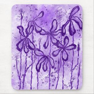 Abstract Inked Flowers Purple Mouse Pad