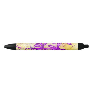 Abstract Inked Flowers yellow purple Lilies Black Ink Pen