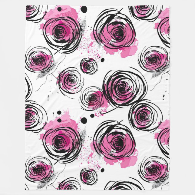 Abstract Inky Petals Patterns Fleece Blanket (Front)