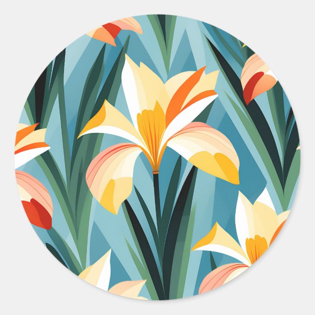 Abstract Iris Floral Geometric Classic Round Sticker (Front)