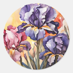 Abstract Iris Flowers Classic Round Sticker