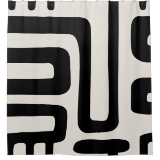 Abstract Ivory and Black Shower Curtain