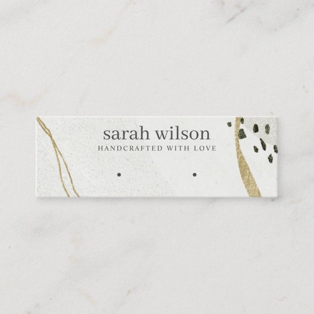 Abstract Ivory Black Gold Earring Stud Display Mini Business Card (Front)