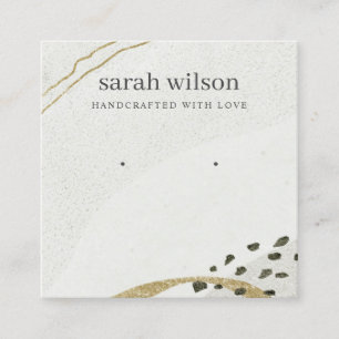 Abstract Ivory Black Gold Earring Stud Display Square Business Card