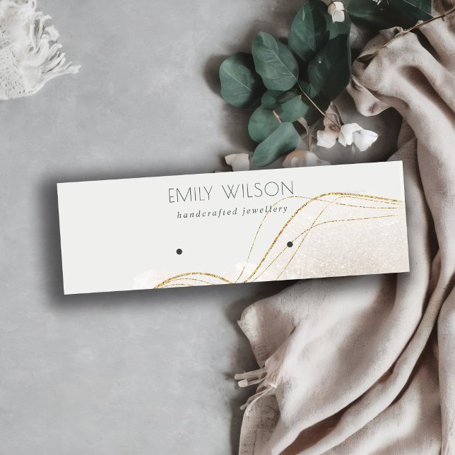 Abstract Ivory Gold Glitter Shiny Earring Display Mini Business Card (Creator Uploaded)