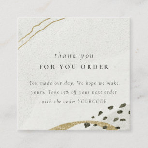 Abstract Ivory Gold Thank You For Order Discount Square Business Card