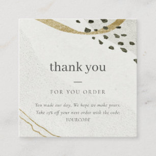 Abstract Ivory Gold Thank You For Order Discount Square Business Card