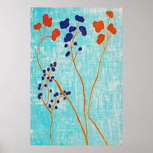 Abstract Japanese Botanical Print Textured