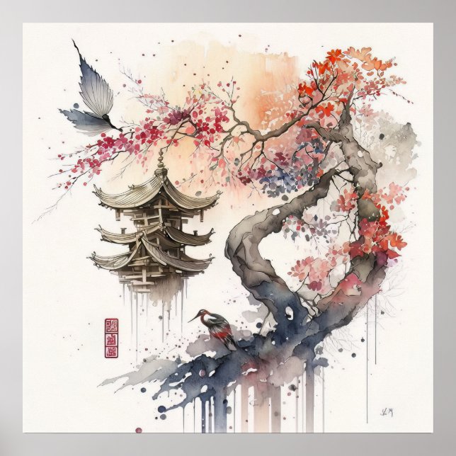 Abstract Japanese Landscape Poster (Front)