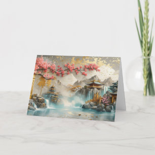 Abstract Japanese Landscape with Sakura Blossom  Card