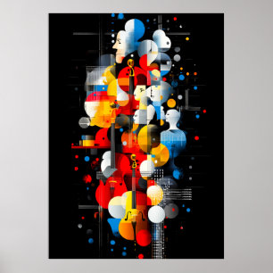 Abstract Jazz Symphony with Geometric Faces and In Poster