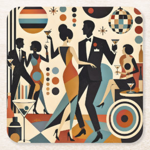 Abstract Jazzy Martinis and Dancing Cocktail Party Square Paper Coaster