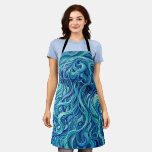 Abstract Jellyfish Tentacles Ocean Blue Apron