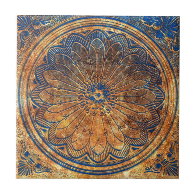 Abstract Kaleidoscope Arabesque Mandala Bronze Ceramic Tile (Front)