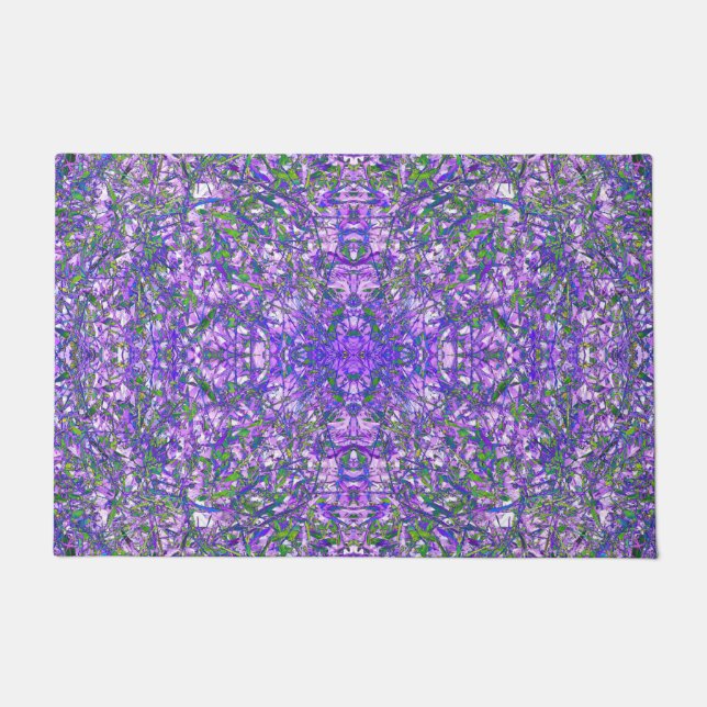 Abstract Kaleidoscope Pattern in Green and Purple Doormat (Front)