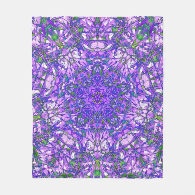 Abstract Kaleidoscope Pattern in Purple and Green Fleece Blanket (Front)
