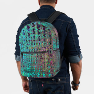 Abstract Kaleidoscopic Aqua Retro Boomerang Waves Printed Backpack