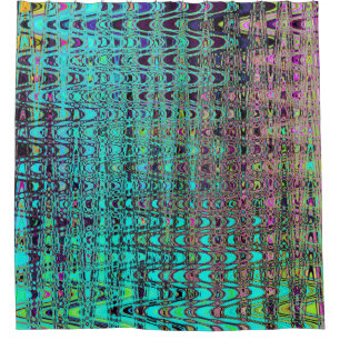 Abstract Kaleidoscopic Aqua Retro Boomerang Waves Shower Curtain