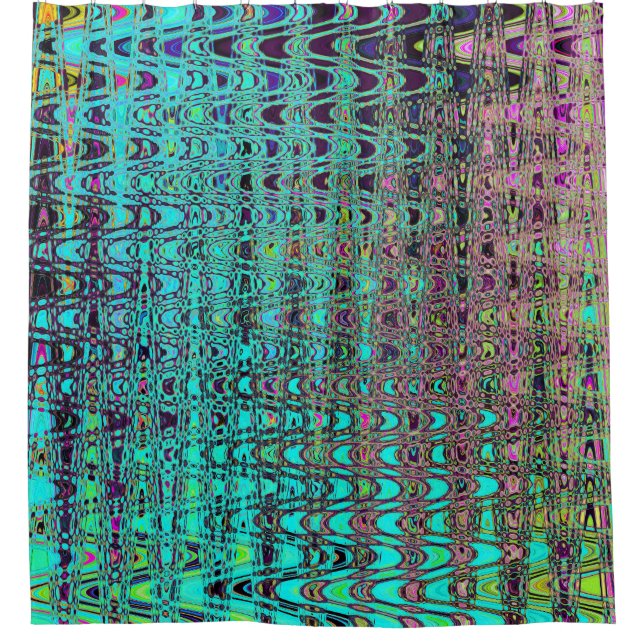 Abstract Kaleidoscopic Aqua Retro Boomerang Waves Shower Curtain (Front)